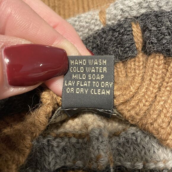 Women’s Classic 100% ALPACA Justin Hazelnut Camel Gray Striped Beanie Hat - Picture 4 of 9